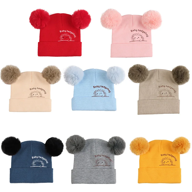 Soft Winter Newborn Cute Warm Kids Girls Boys Baby Cartoon Bear Hats Knitted Wool Hemming Caps With Ball