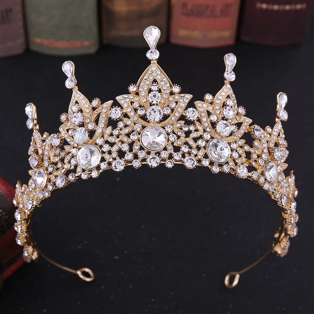 gold DIEZI барокко Мода Винтаж Черный Белый кристалл тиара корона принцессы повязка свадебная диадема корона для женщин Свадебные украшения для волос - Окраска металла: gold