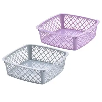 

2pcs Storage Basket Washable Lightweight Hollow Plastic Square Reusable Storage Basket Bins Container for Home Classroom Office