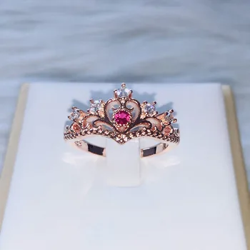 

Fashion Multicolor Crystal Crown Ring Charm Simple Romantic Lady Ornament Valentine's Day Romantic Gift
