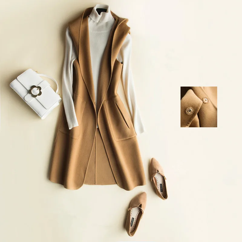 

Fashion Women's Vest Hooded Wool Coat Female Spring Autumn Jackets Long Waistcoat for Women chalecos para mujer CS1629