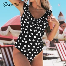 SEASELFIE, черный, белый, в горошек, Цельный купальник, женский, сексуальный, открытая спина, мягкий, монокини,, пляжный купальник, купальник