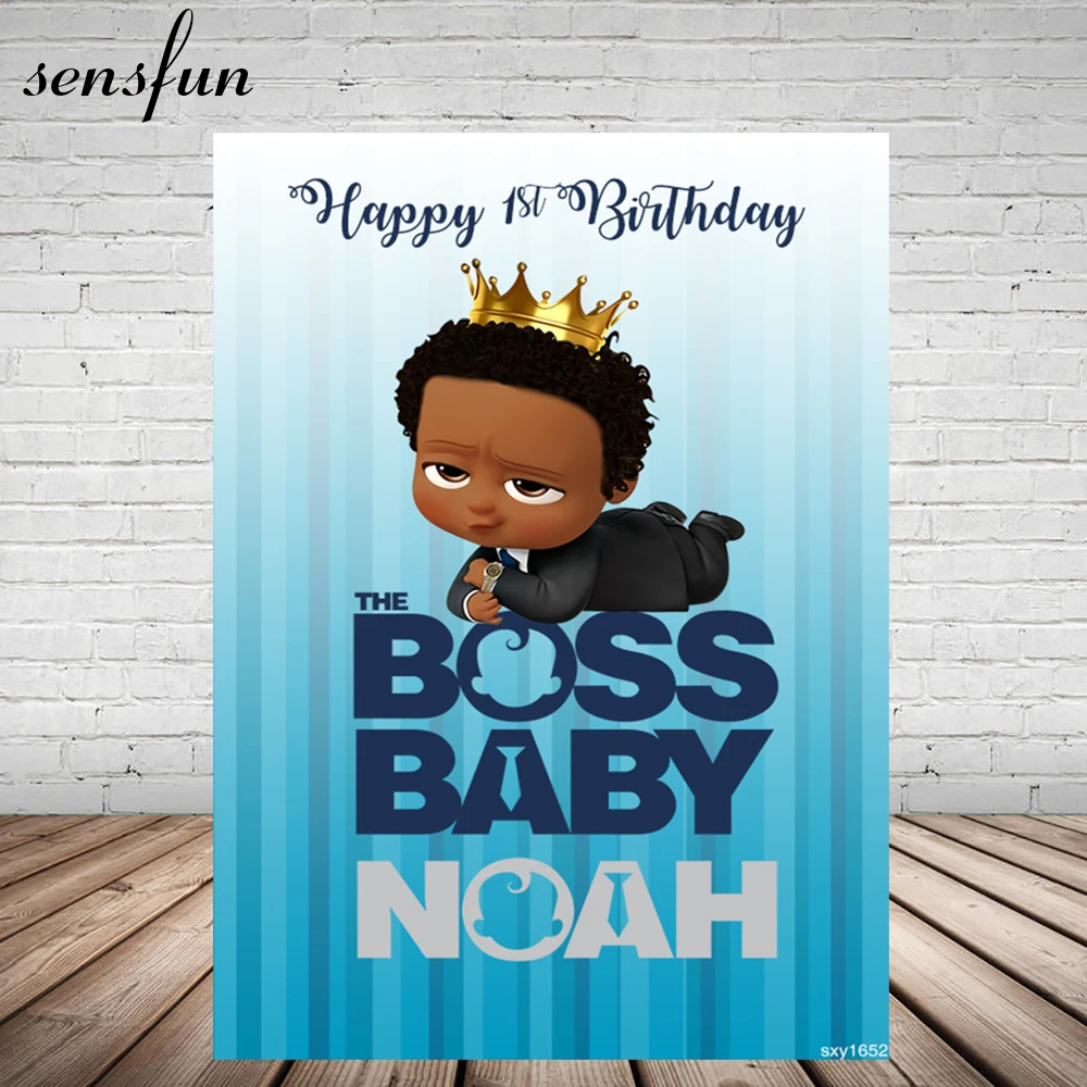 

Sensfun Black Little Men Boss Baby Backdrop For Photo Studio Boys Birthday Party Photography Backgrounds 5x7ft Vinyl Polyester