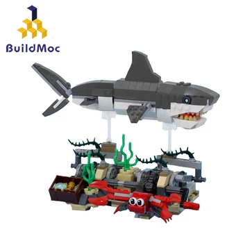 

BuildMoc Deep Sea Creatures Shark Stand Pirates Ghost Zombie Sharks Figure Blocks Construction Bricks Building Toys For Children