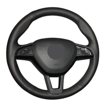 

Car Steering Wheel Cover Hand-stitched Black Genuine Leather For Skoda Citigo Roomster Fabia Octavia Superb Karoq Rapid