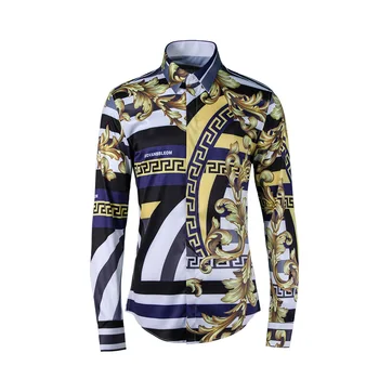 

2020 Royal Family Flower Shape Stripes Male Shirt Wind Men Shirt Three Nine Eight