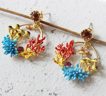 

2020 Rushed Earings Sale Offer Tibetan Oorbellen Aros Mujer Oreja Enamel Glaze Secret Garden Sea Anemone Mushroom Gem Earrings