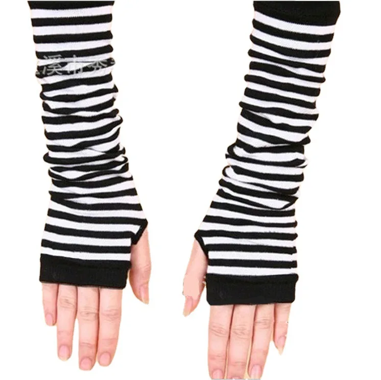 Unisex Long Fingerless Gloves Gloves Arm Cover Striped Knitting Wrist Sleeves Arm Warmer Sleeve Knitted Gloves Womens Fingerless