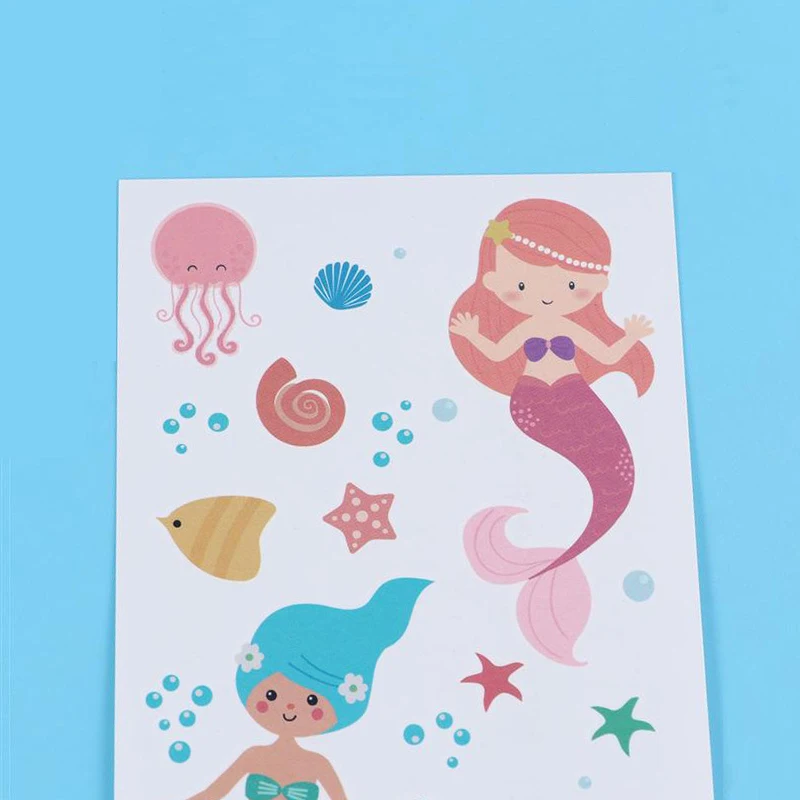 12 листов милой русалки татуировки детей водонепроницаемый мультфильм наклейки