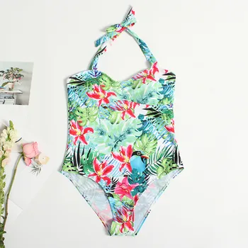 

Floral Print Sexy One Piece Womens Bathing Suits Skin-friendly Padded Push Up Ladies Female Underwear Bra Sets Plus Size S-5XL