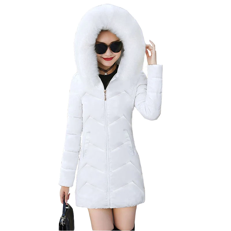 Большая Меховая теплая зимняя женская куртка с капюшоном зимняя куртка для женщин облегающее модное пальто зимнее пальто женские теплые длинные пуховики
