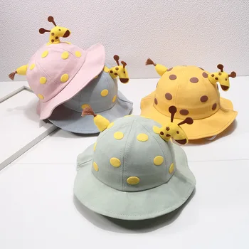 

New Baby Cartoon Giraffe Sun Hat Wide Brim Cotton Kids Hats Summer Beach Hat Boys Girls Travel Cap