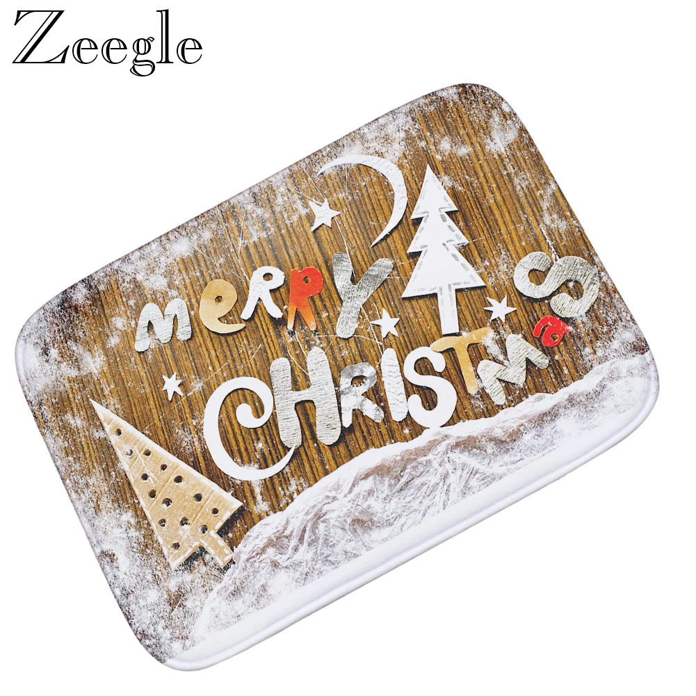Zeegle Door Mat Christmas Doormat Flannel Anti-slip Bathroom Carpet Kitchen Rug Absorbent Indoor Mat Hallway Carpet Foot Mat