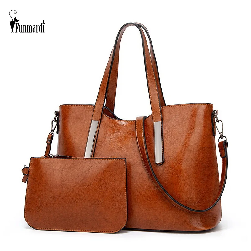 Kopen Funmardi Vintage Vrouwen Handtas En Portemonnee Sets Olie Wax Lederen Schoudertassen Crossbody Tassen Vrouwelijke Composiet Zakken WLHB2072