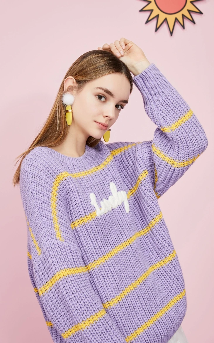 Vero Moda женский свитер свободного кроя из овечьей шерсти в полоску с вышивкой | 319313564