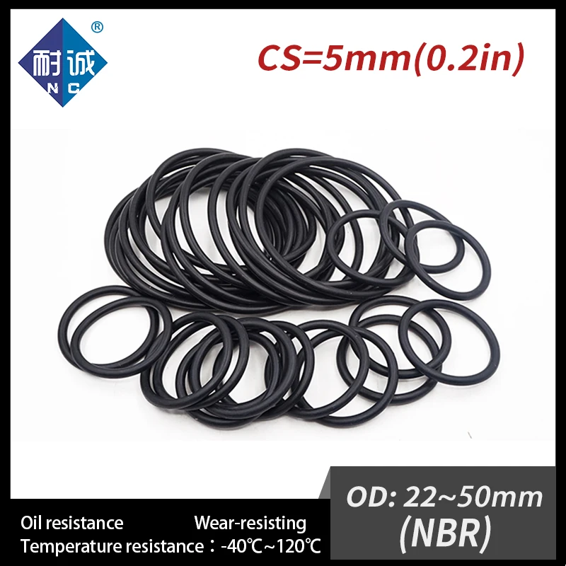 10 шт./лот резиновый черный NBR CS5mm OD22/25/28/30/32/34/35/36/38/40/42/45/48/50 мм уплотнительное кольцо
