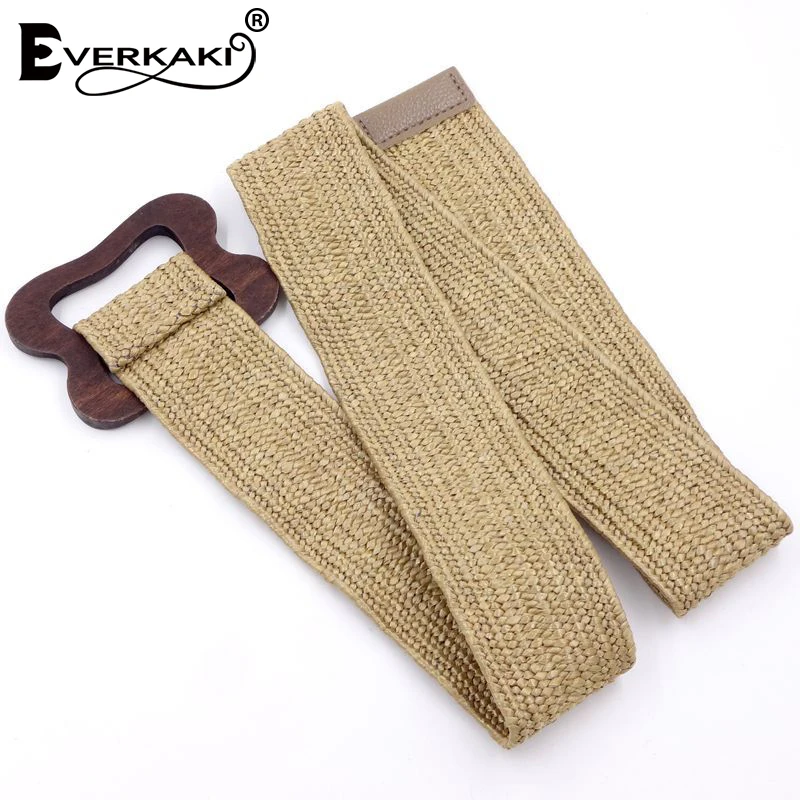 Everkaki Boho вязаные ремни женские поясные пояса деревянные пряжки Твердые винтажные женские ремни для женщин платье джинсы