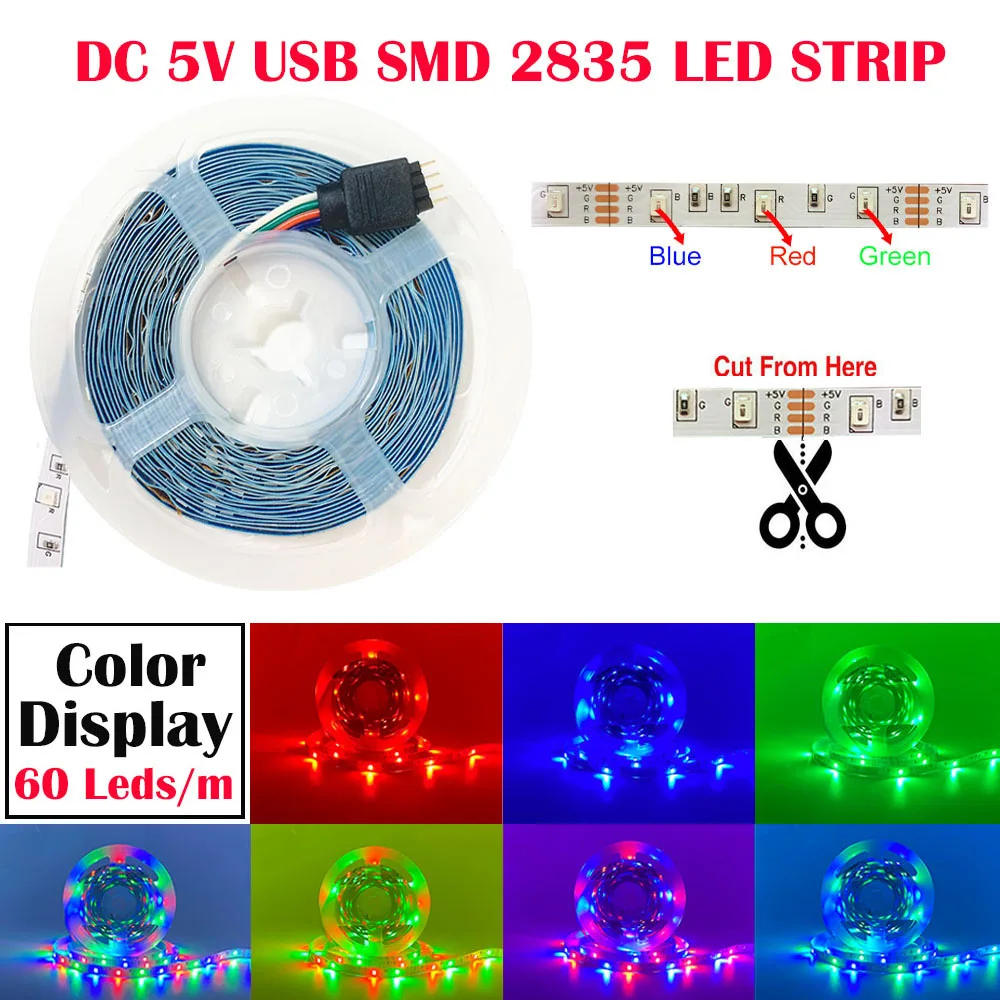 RGB LED Lights Strip Bluetooth Control USB 5050 2835 5V Flexible Lamp Tape Diode Festival Fita Bedroom Tira Luces PC TV Desk Luz