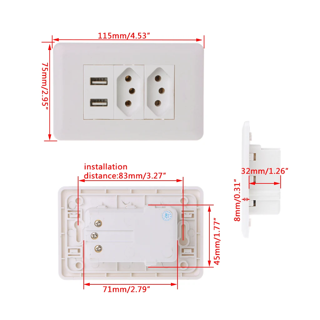 15A стены двойной Стандартный Мощность гнездо адаптера Dual Порты USB Зарядное устройство Панель 5V 2.1A
