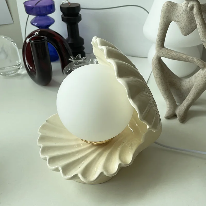 Ins Shell Lampe De Table En Ceramique A Brancher Par Usb Veilleuse Pour Chambre A Coucher De Fille Protection Des Yeux Cadeau Ideal Pour Le Bureau Aliexpress