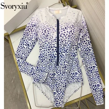 

Svoryxiu Designer Summer Long Sleeve One Piece Swimwear Bikini Women's Summer Style Print Casual Bathing Bodysuits