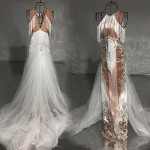 Модное дизайнерское бежевое белое платье, костюм для танцев, для дня рождения, празднования, выступления, стрейчевое платье, одежда для бара, выпускного вечера, певица, длинный шлейф