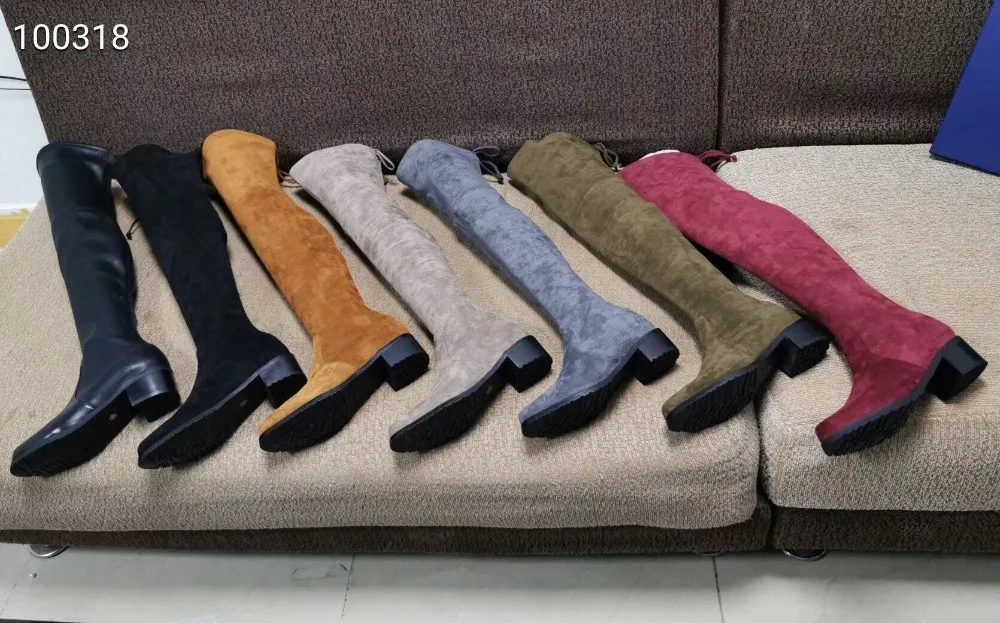 Модные женские сапоги выше колена из замши и флока без шнуровки; Zapatos De Mujer; классические женские высокие сапоги; пикантные узкие эластичные сапоги