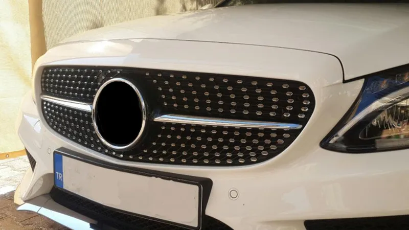 W205 Алмазный Стиль передняя сетка гонки гриль решетка для Mercedes-Benz W205 c-класс C180 C200 C220d C250 C260 C400 черный/серебристый