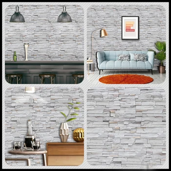 

Gray black brick wall wallpaper roll stone effect wallpaper wall cloth modern can be used for cafe kitchen