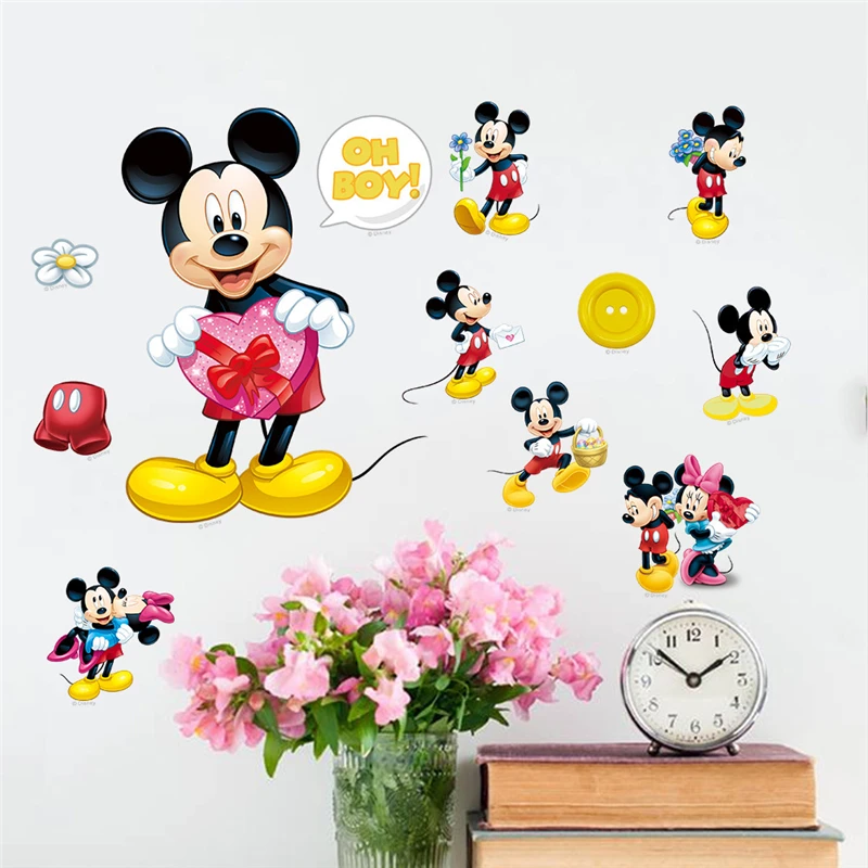 Cartoon Disney Mickey Minnie Mouse Wall Stickers For Kindergarten Kids Room Home Decoration Anime Wall Mural Art PVC DIY Decals