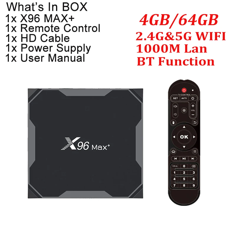 4GB 64GB X96 MAX PLUS TV Box Android 9.0 MAX 4GB 64GB Amlogic S905X3 Smart TV Box 4K TV Android Box 2.4G&5G Wifi BT4.0 H.265 X96 MAX - Цвет: 4GB 64GB