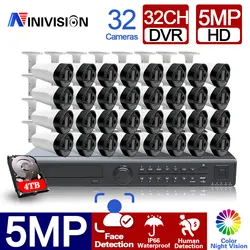 NINIVISION – Kit de caméra de vidéosurveillance couleur 5mp, Vision nocturne, ensemble de système de sécurité DVR 32ch, XMEYE, AHD 
