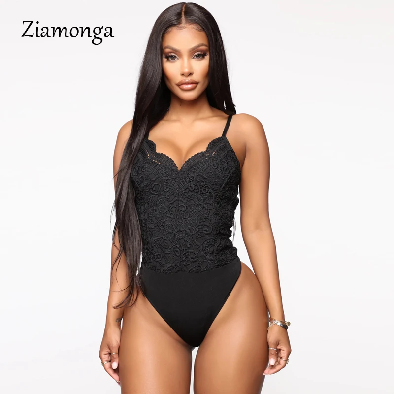 Ziamonga-Body sin mangas para mujer, Body Sexy de encaje bordado en rojo y negro para mujer, ropa para discoteca 2020