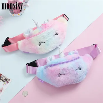 

Monsisy Children Belt Bag For Girl Unicorn Fanny Pack Kid Waist Bag Winter Faux Fur Travel Phone Chest Bag Wallet Christmas Gift