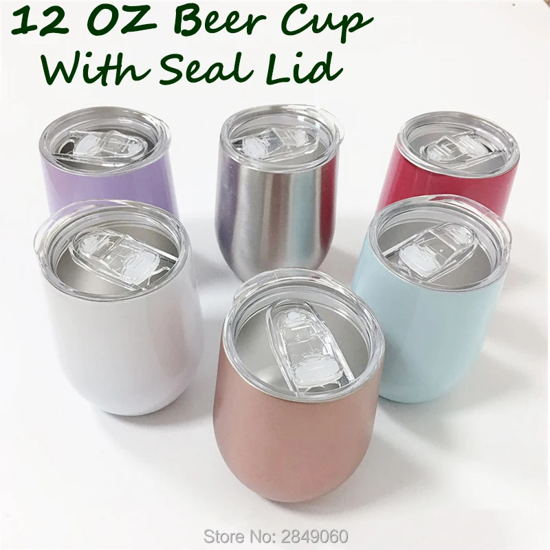 

12oz Wine Tumbler Cup With Seal Lids Stainless Steel Wine Glasses Coffee Steel Cup Mug Vacuum Rose Gold Thermos Christmas Gift