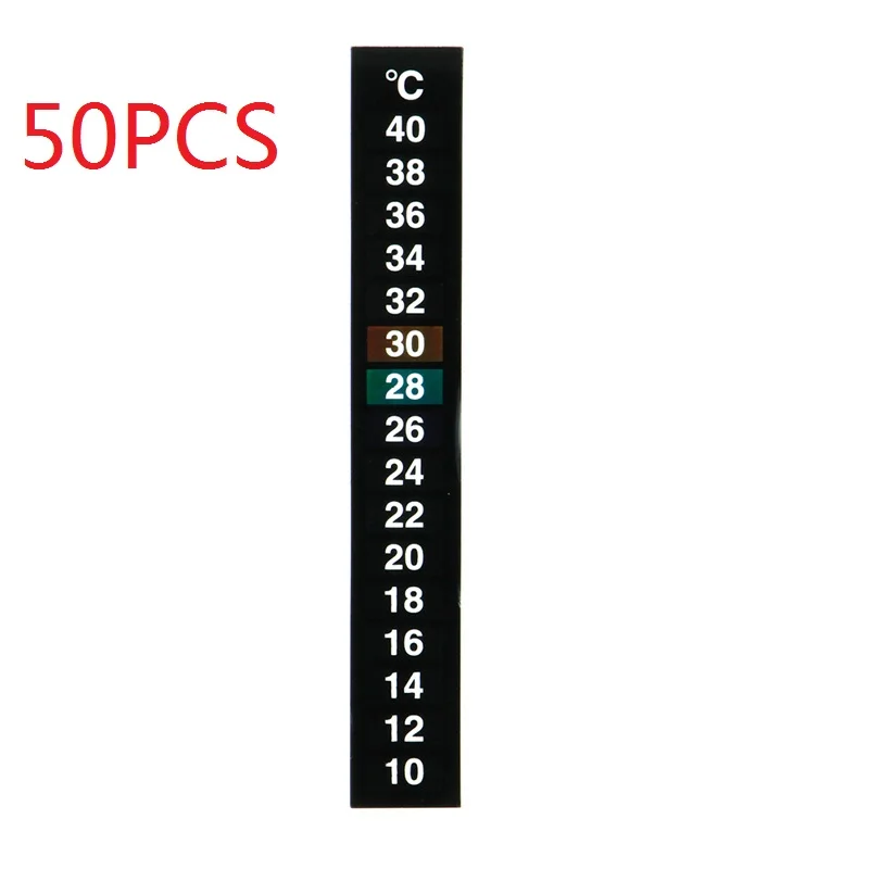 50PCS Dual Scale 10 40-Degree C Thermometer Sticker Fish Tank Digital Aquarium Water Temperature Stick-on Adhesive Strip Part
