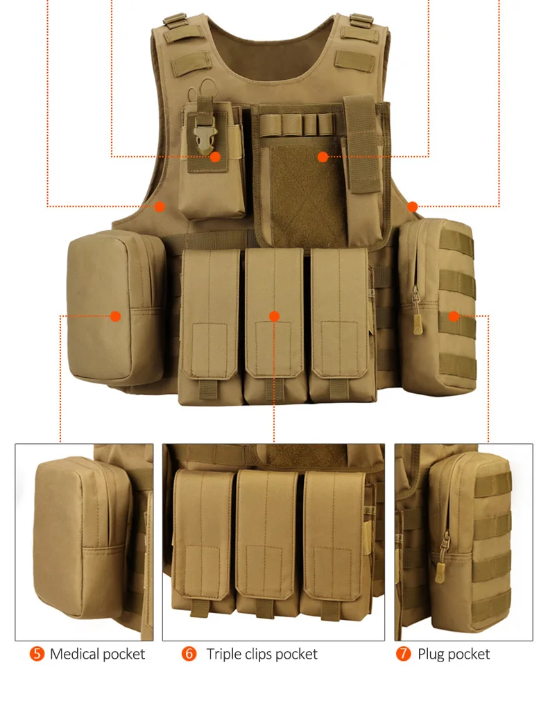 Airsoft Tactical Vest Mens Military Hunting Vests Equipment Vest Molle Combat Assault Plate Carrier Gilet Tactique Strap