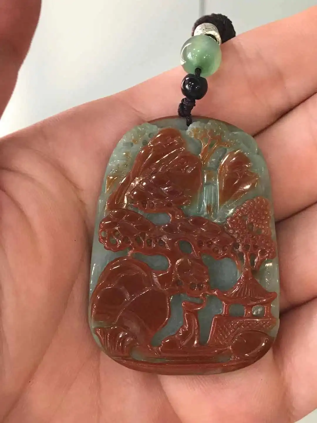 천연 붉은 녹색 Myanmar 옥, 손으로 조각한 풍경 경옥 옥 펜던트 옥 목걸이 펜던트 쥬얼리 옥 목걸이|펜던트 ...