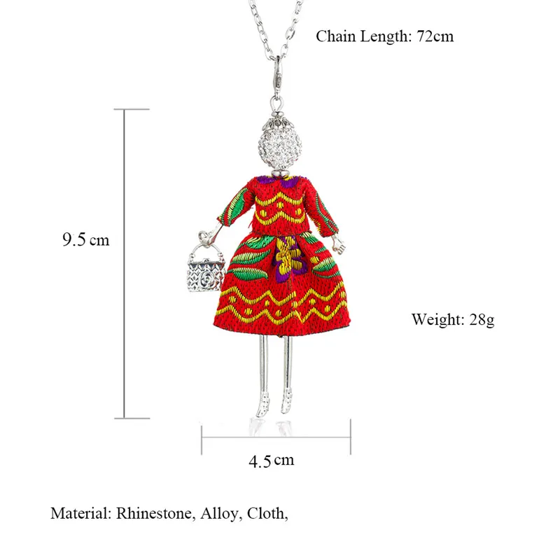 Элегантная кукла, ожерелье для женщин, Полосатое платье, роза, дизайн, сплав, кристалл, подвески, ожерелье s, модное ювелирное изделие, подарки для девочек, аксессуары