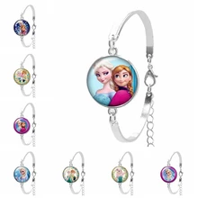 Горячий милый Эльза и Анна Снежная принцесса дамы браслет ручной работы искусство изготовление стекла выпуклые круглые дамы браслет