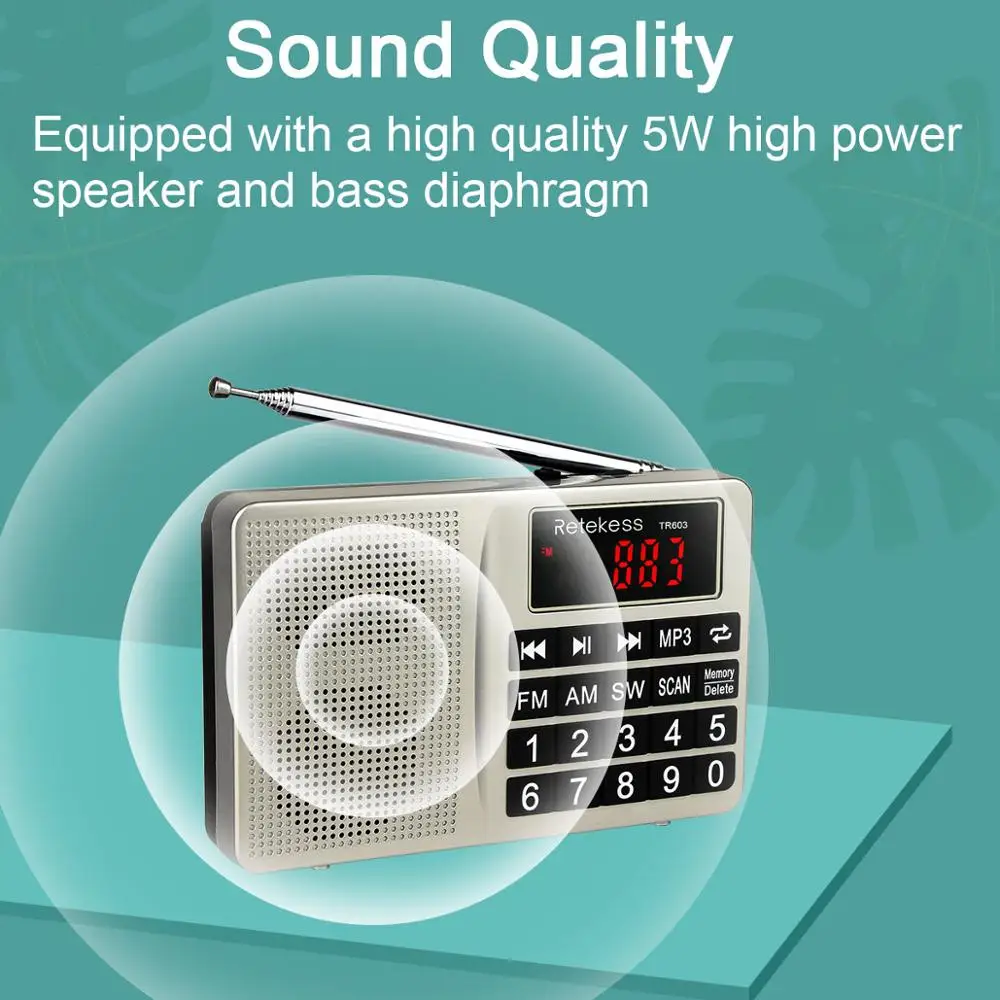 TR603 Retekess AM//FM Mini Radio Shortwave Transistor MP3 Player Large LED Screen