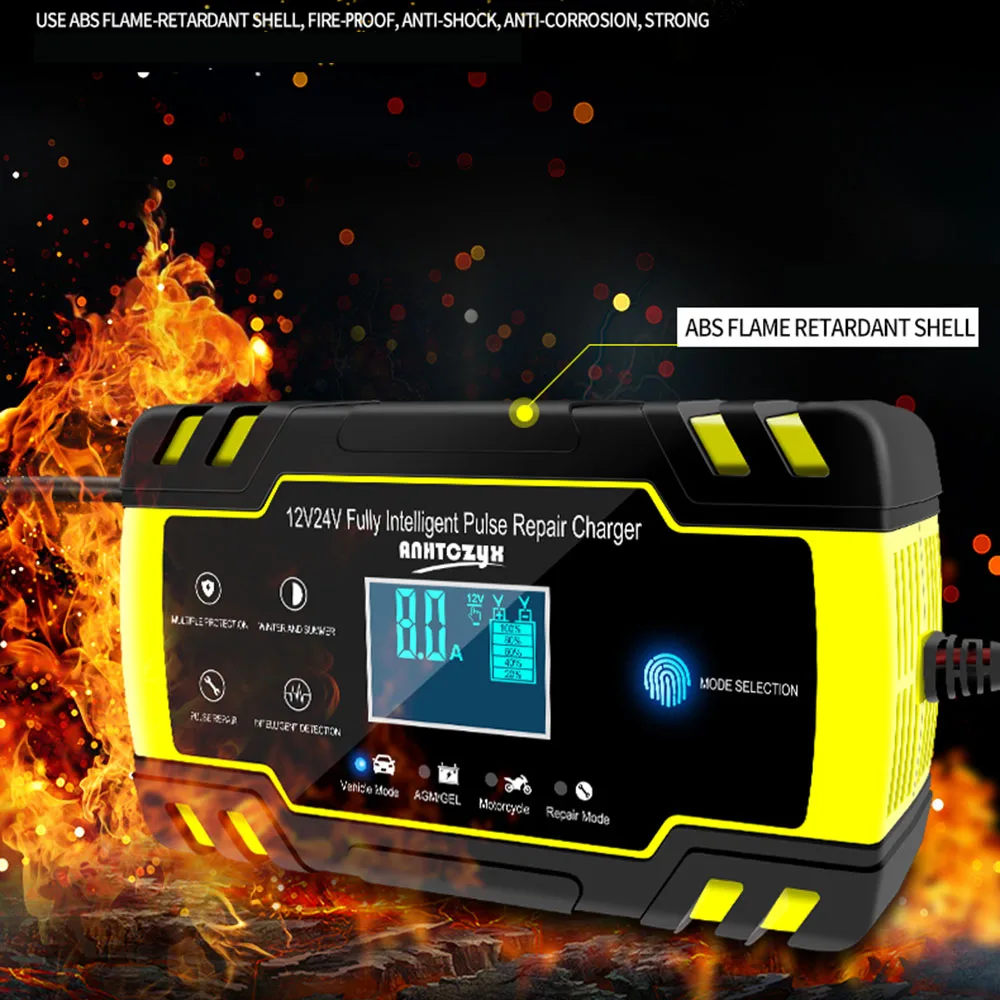 12V/24V 6A Full Automatic Car Battery Charger Power Pulse Repair Chargers Wet Dry Lead Acid Battery-chargers Digital LCD Display |