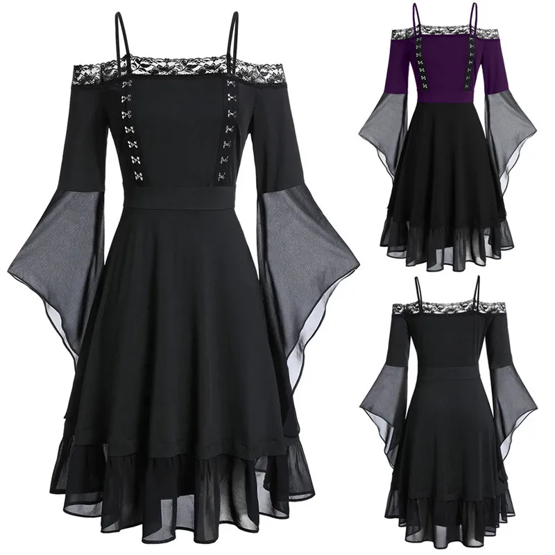 Новинка, Vestidos, вечерние платья, женское платье, сексуальное, с открытыми плечами, с расклешенными рукавами, с крючками, на шнуровке, платья размера плюс L-5XL