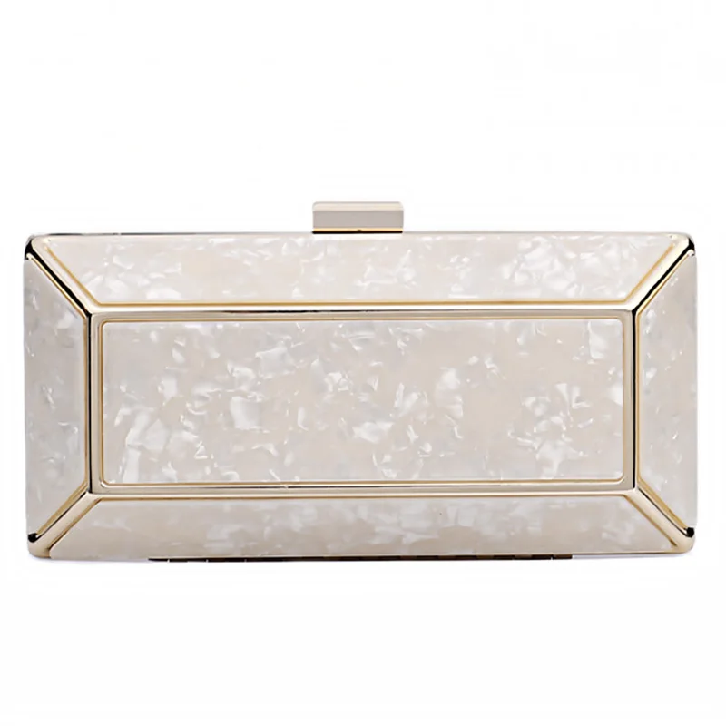 

ABZC-New Sweet Lady Ice Crack Acrylic Dinner Bag Personality Single Shoulder Slung Chain Box Bag