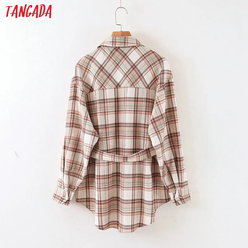 Tangada, женское клетчатое пальто, куртка для весны, повседневная, с длинным рукавом, женская, негабаритная, куртка, школьный стиль, QB117