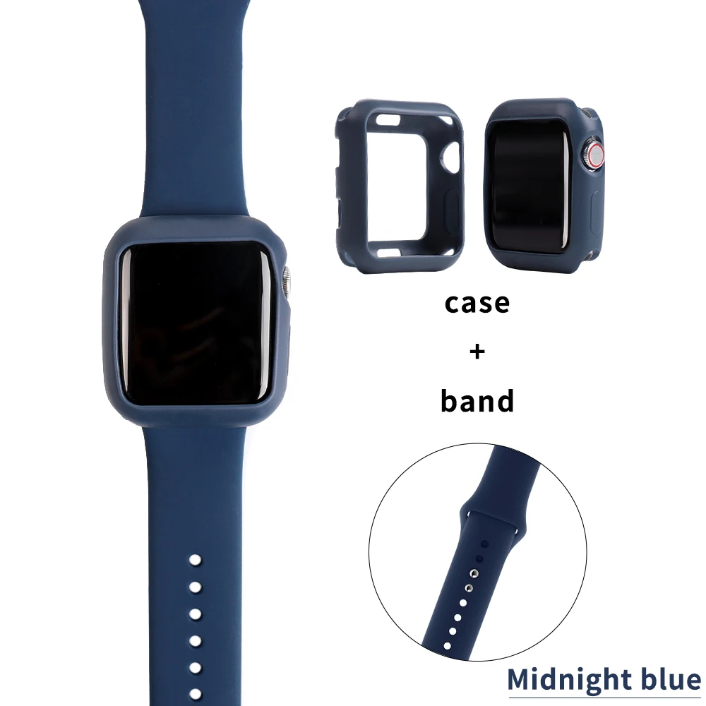 Midnight blue Ремешок+ чехол для iwatch серии 5 4 44 мм 40 мм сменный Браслет ремешок для apple Watch ремешок серия 321 42 мм 38 мм аксессуары для часов - Цвет ремешка: Midnight blue
