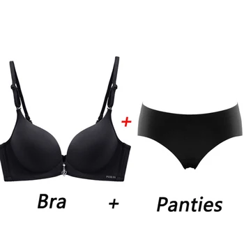 

E lovegirl Black Set No Steel Ring Bra Set Small Chest Gathered Bra New Adjustment Bra Female Underwear Briefs