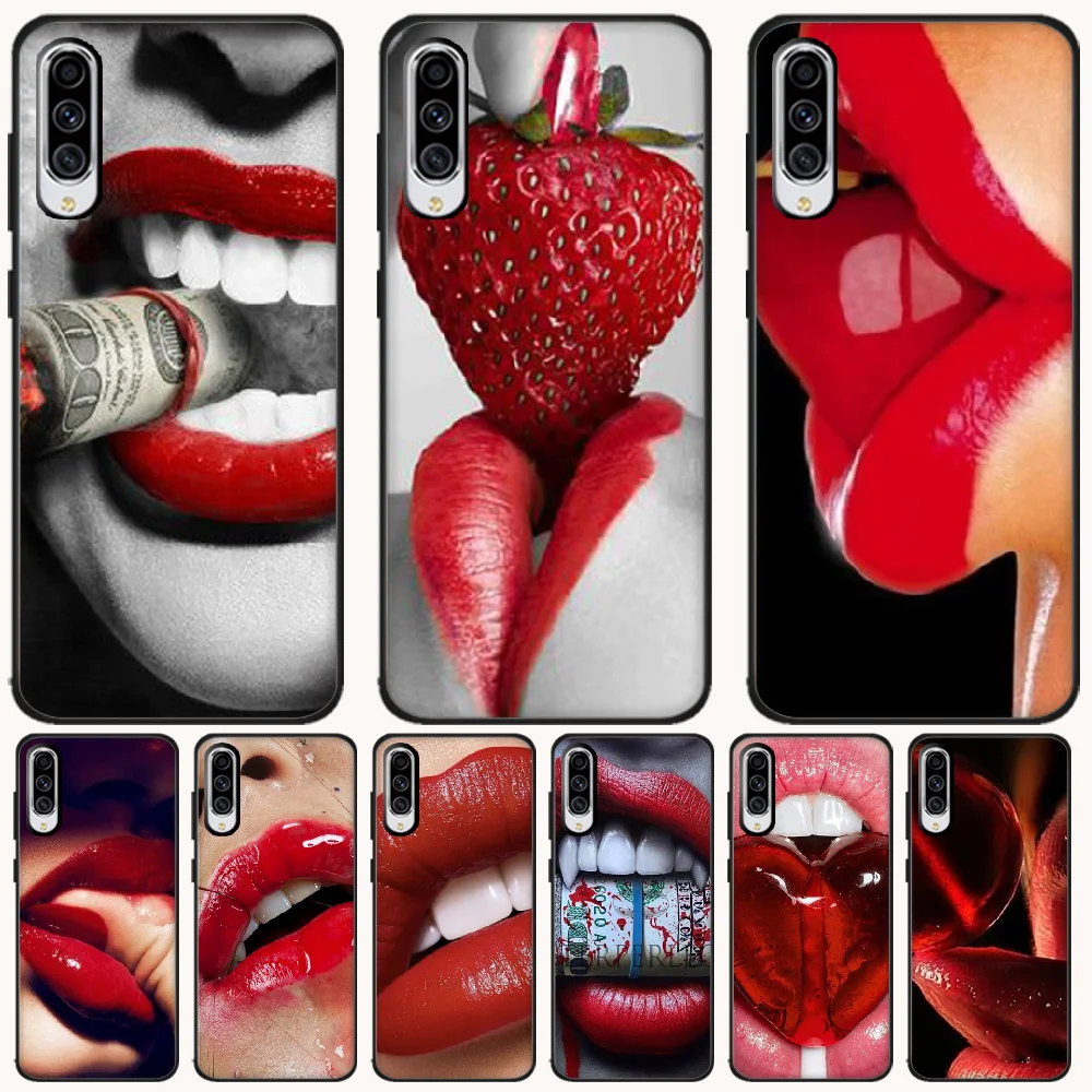 

OFFeier Sexy red lips realistic style DIY Painted Bling Phone Case For Samsung A10 20 30 40 50 70 10S 20S 2 Core C8 A30S A50S