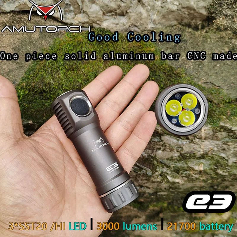 Мощный светодиодный фонарик Amutorch E3 3x XPL-HI/SST20 21700 люмен компактный мини-фонарь для
