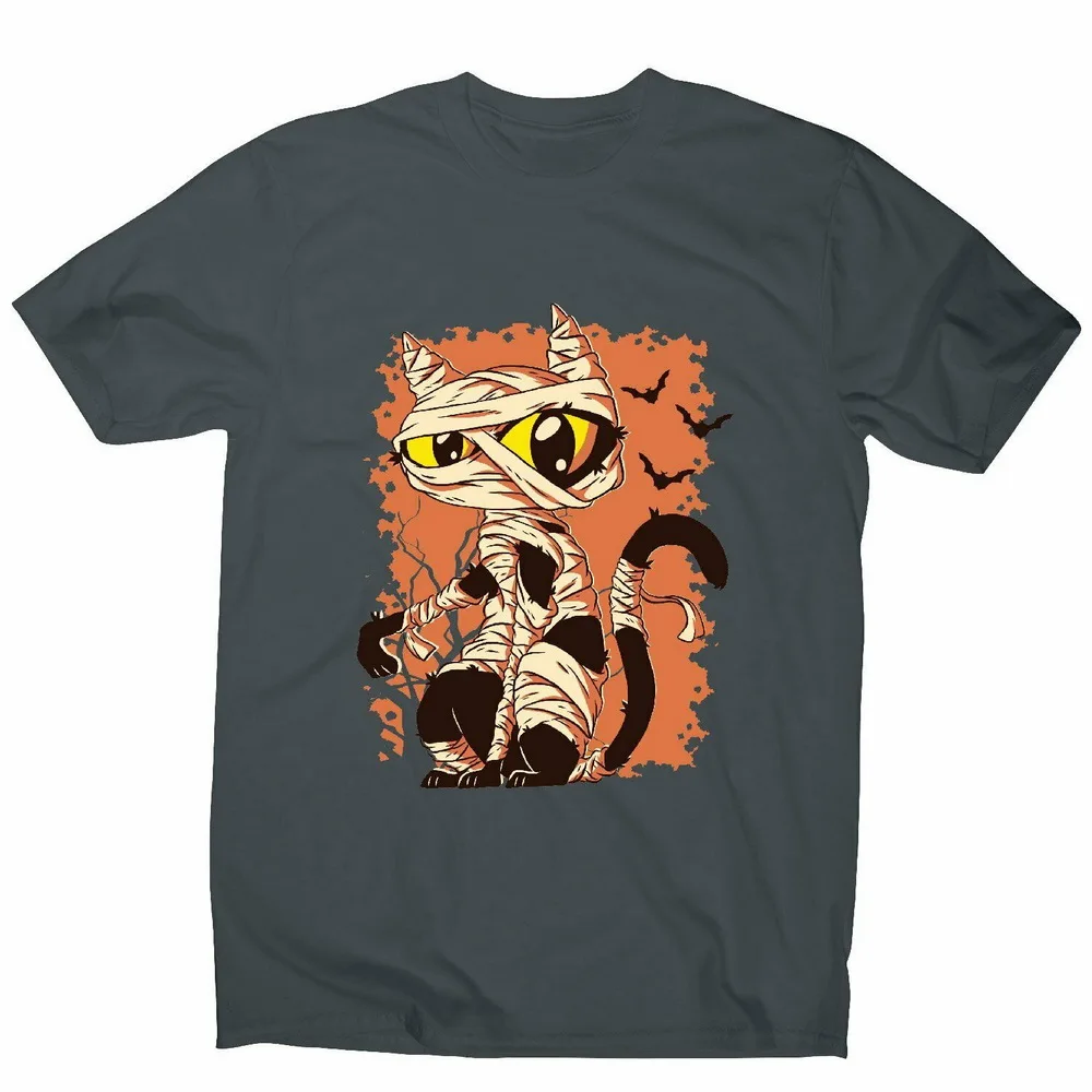 Mummy cat funny halloween cartoon men's Tops Tee T Shirt sportswear Men T-Shirt | Мужская одежда